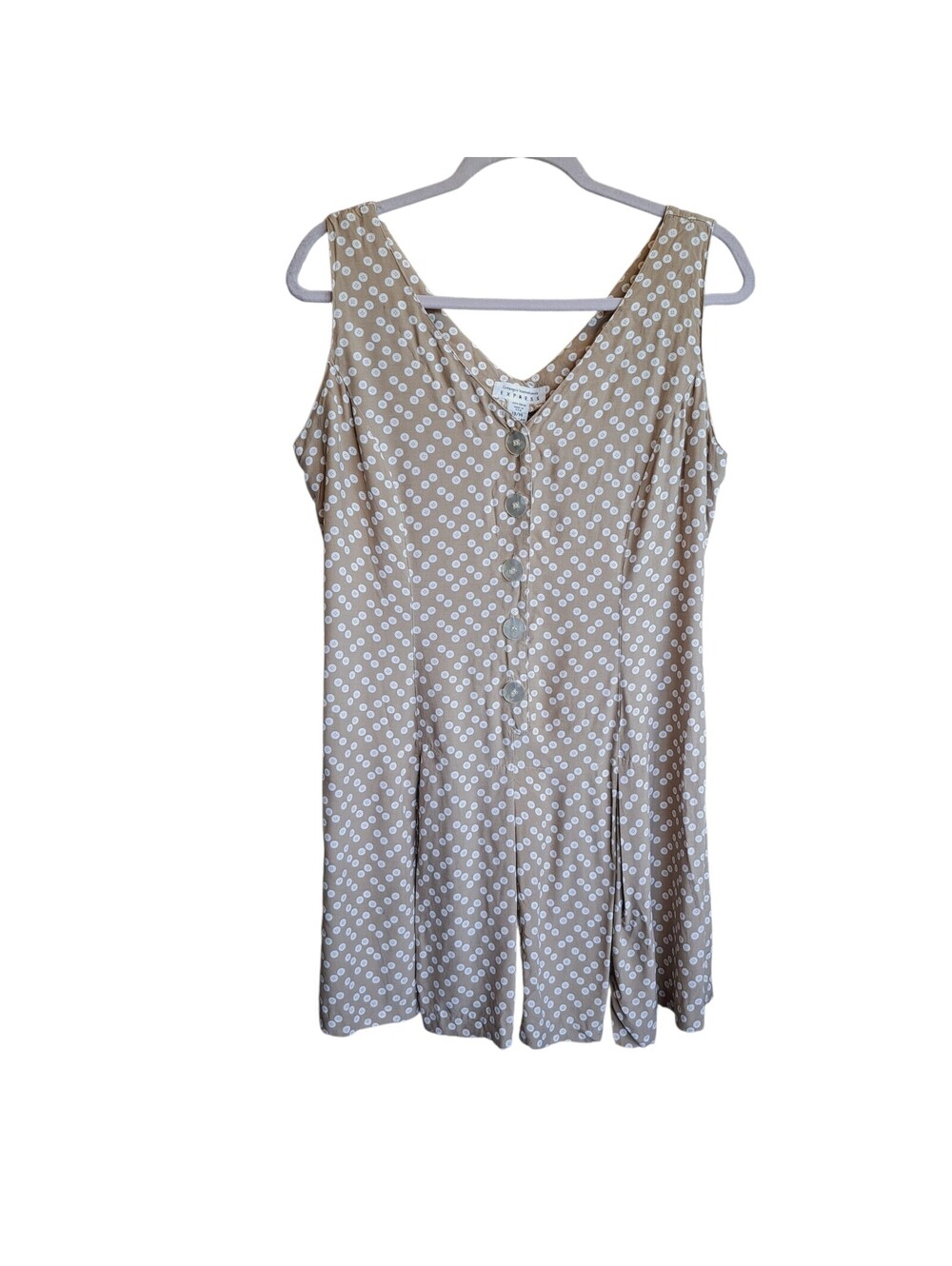 Express Tan White Button Pattern Romper Milkmaid Peasant Summer Neutral Size 14